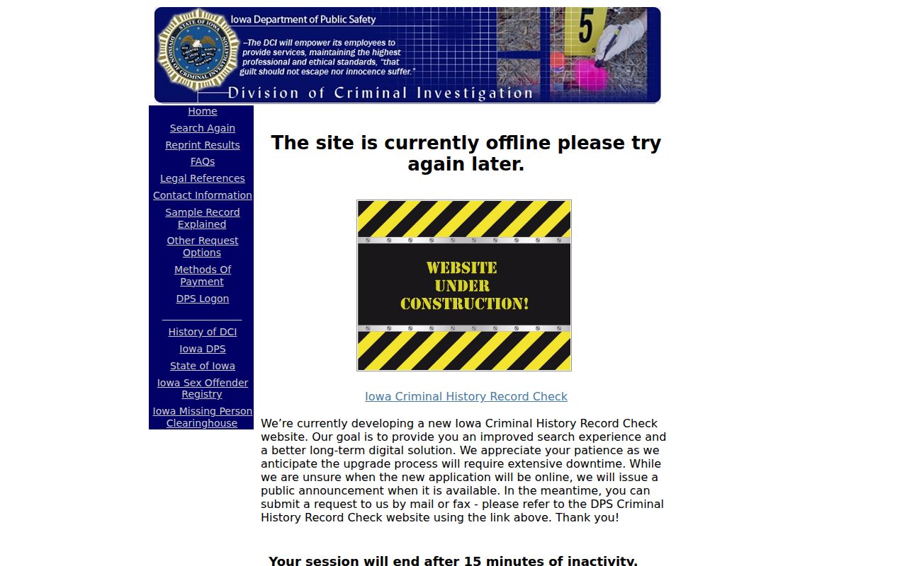 Poweshiek County criminal history Iowa DCI record check interface