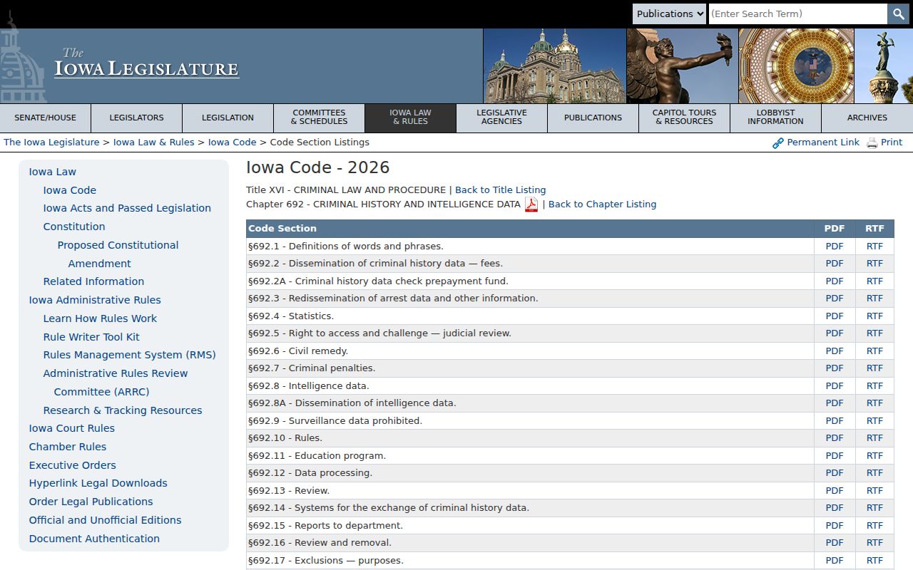 Iowa criminal history law governing Poweshiek County arrest records