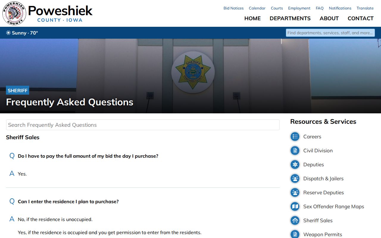 Poweshiek County arrest lookup guidance from the Sheriff FAQ