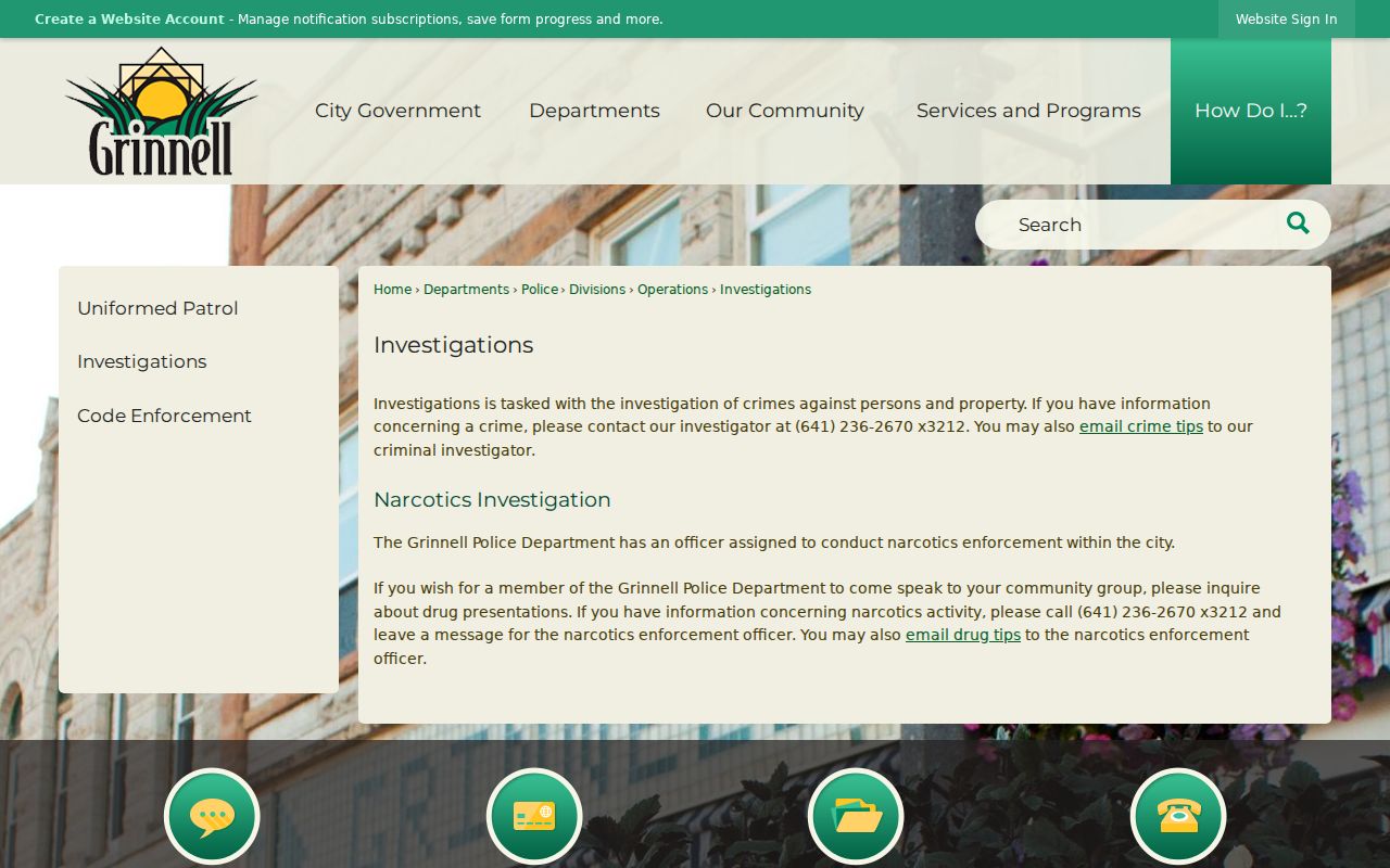 Grinnell criminal history and police investigations page