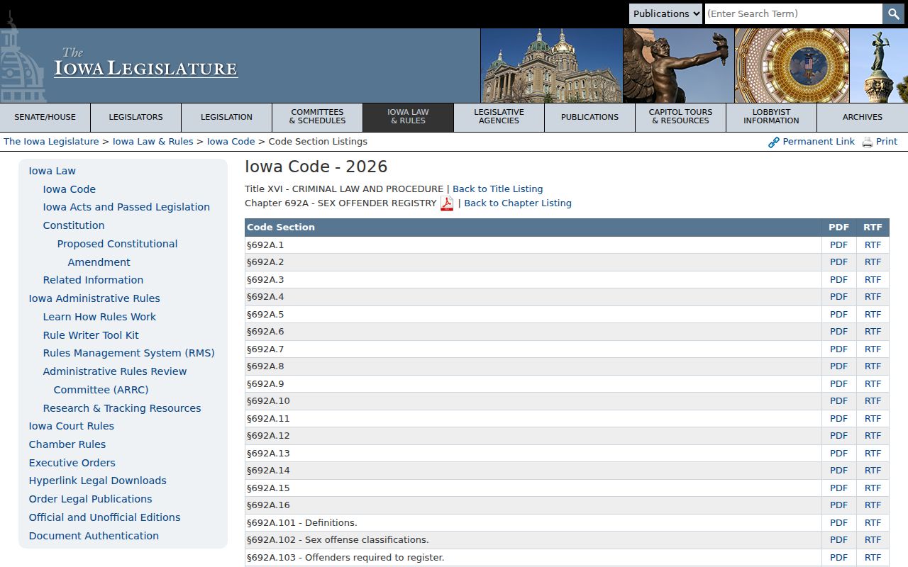 Iowa chapter 692A law for Poweshiek County sex offender records